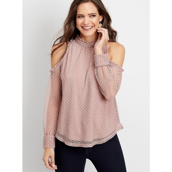 Maurices Tops - Maurice's Mauve Cold Shoulder Clip Dot Blouse